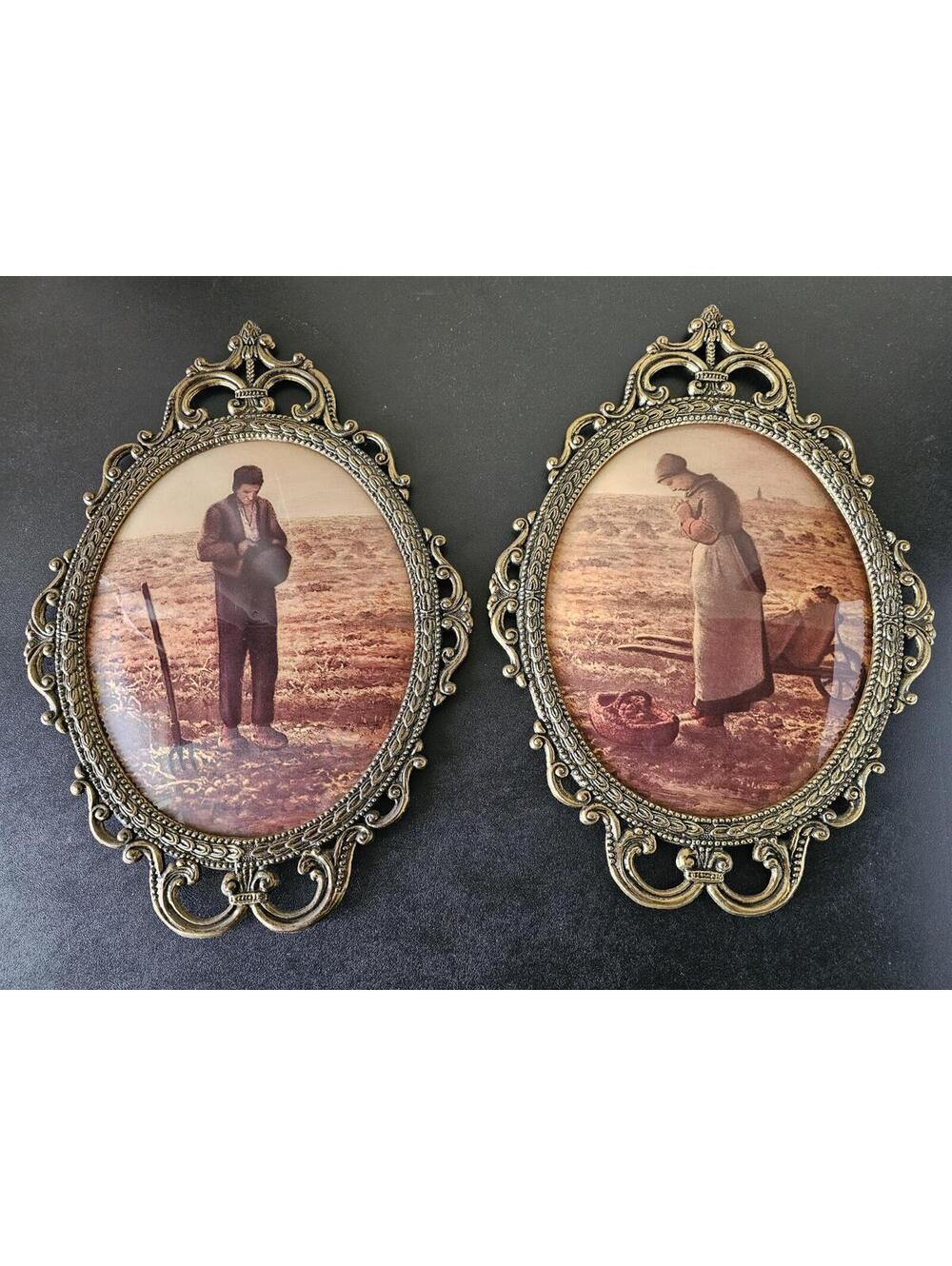 VTG-THE ANGELUS-Jean Francois Millet-Early American Folk Art-Farmer Couple